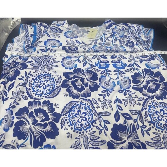 Rachel Zoe Women’s Blue Floral Flutter Sleeve V Neck Blouse Top Size 2X NEW - Picture 8 of 9